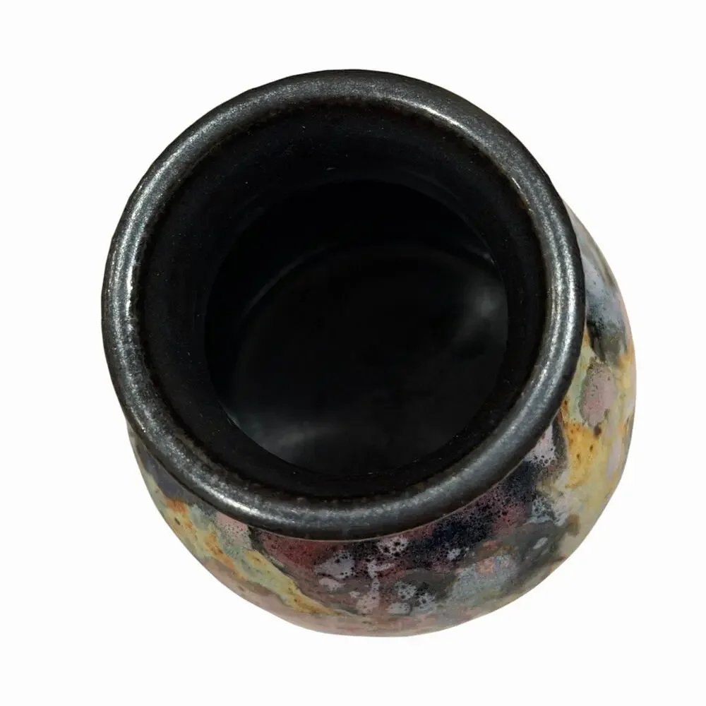 Studio Art Pottery Vase Colorful Textured Stoneware Signed Swirl Glaze 5